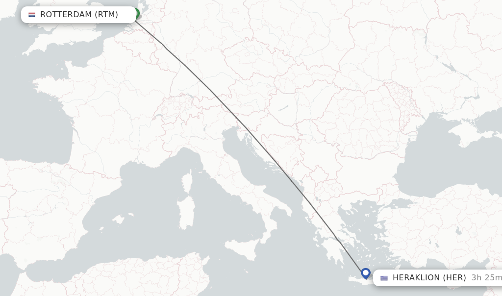 Flights from Rotterdam to Heraklion route map