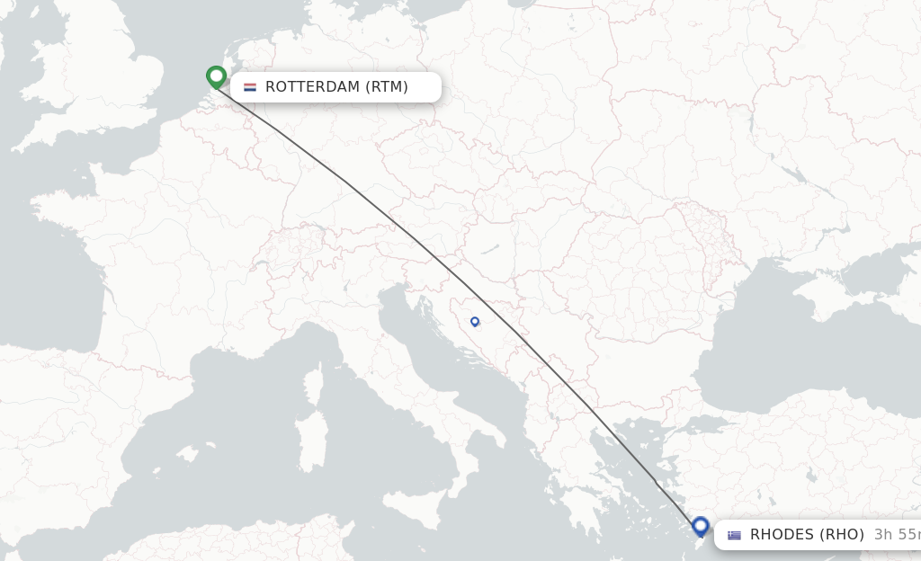Flights from Rotterdam to Rhodes route map