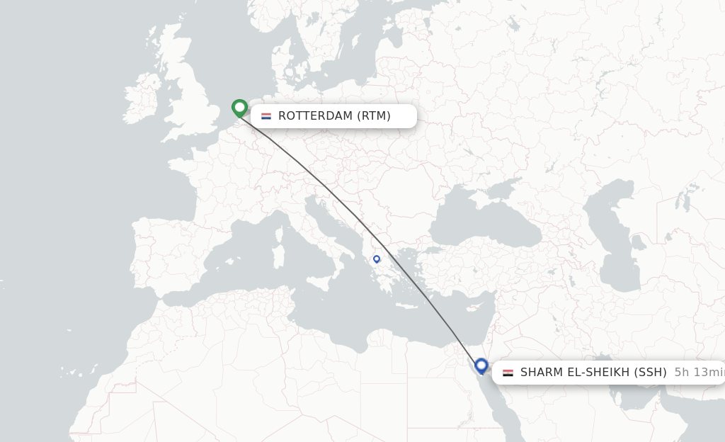 Flights from Rotterdam to Sharm el Sheikh route map