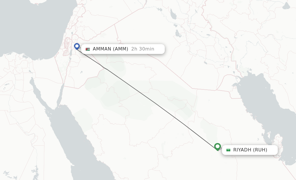 Flights from Riyadh to Amman route map