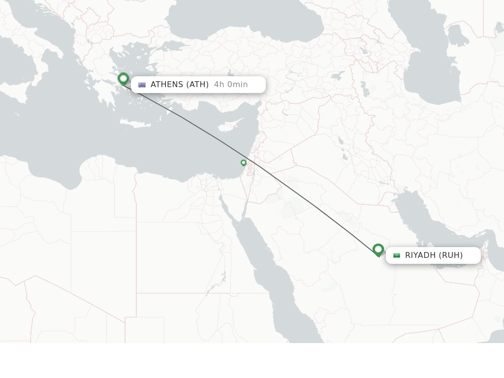 Flights from Riyadh to Athens route map