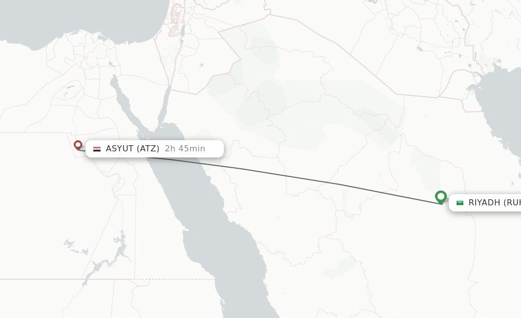Flights from Riyadh to Asyut route map