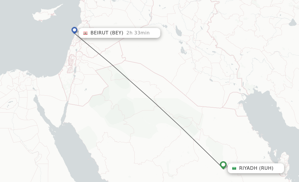 Flights from Riyadh to Beirut route map