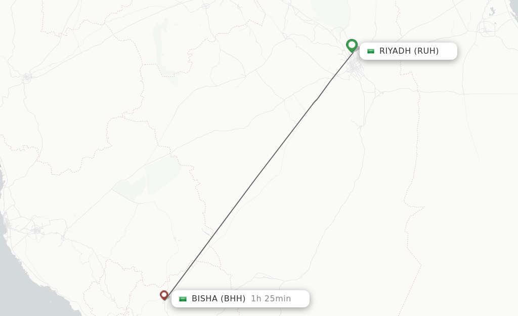 Flights from Riyadh to Bisha route map