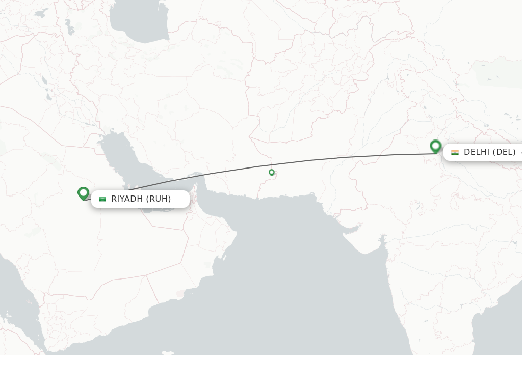 Flights from Riyadh to Delhi route map