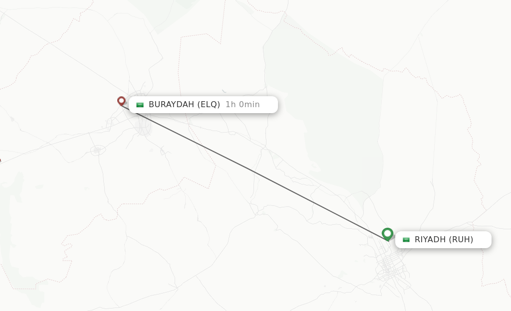 Flights from Riyadh to Gassim route map