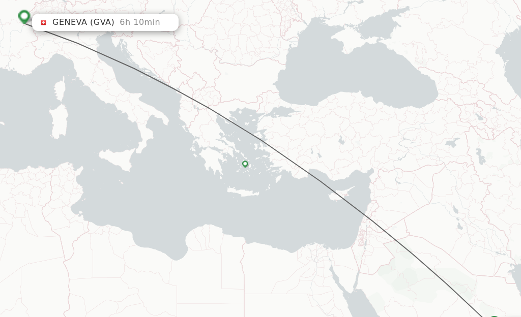 Flights from Riyadh to Geneva route map