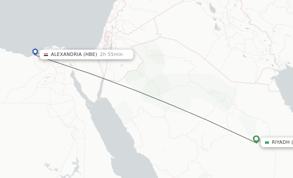 Flights from Riyadh to Alexandria route map
