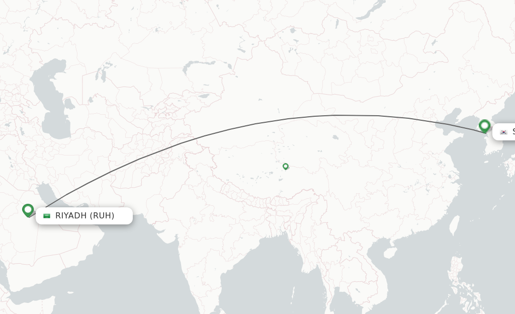 Flights from Riyadh to Seoul route map