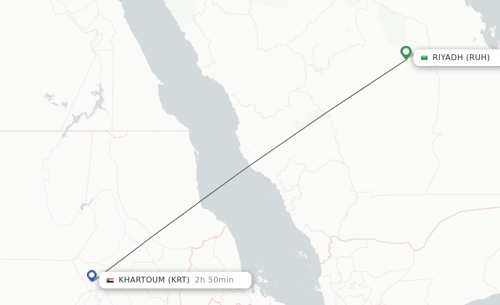 Flights from Riyadh to Khartoum route map