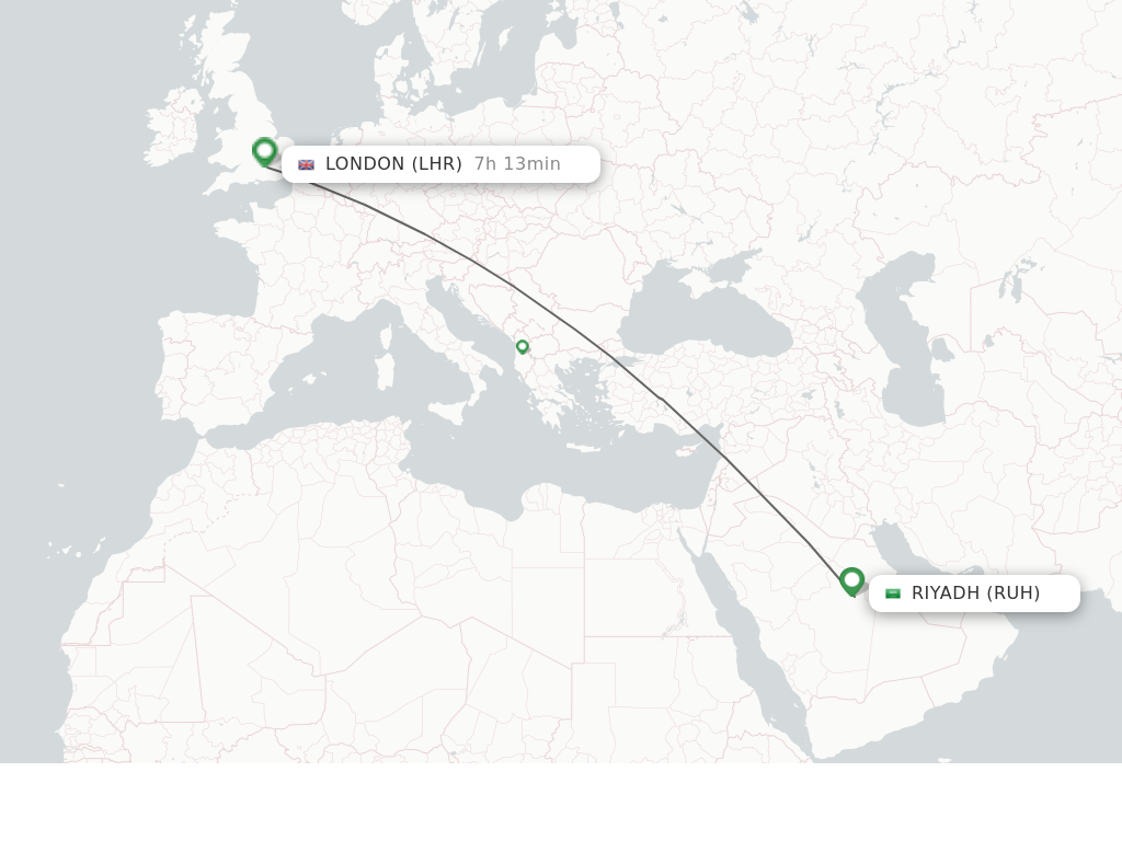Flights from Riyadh to London route map