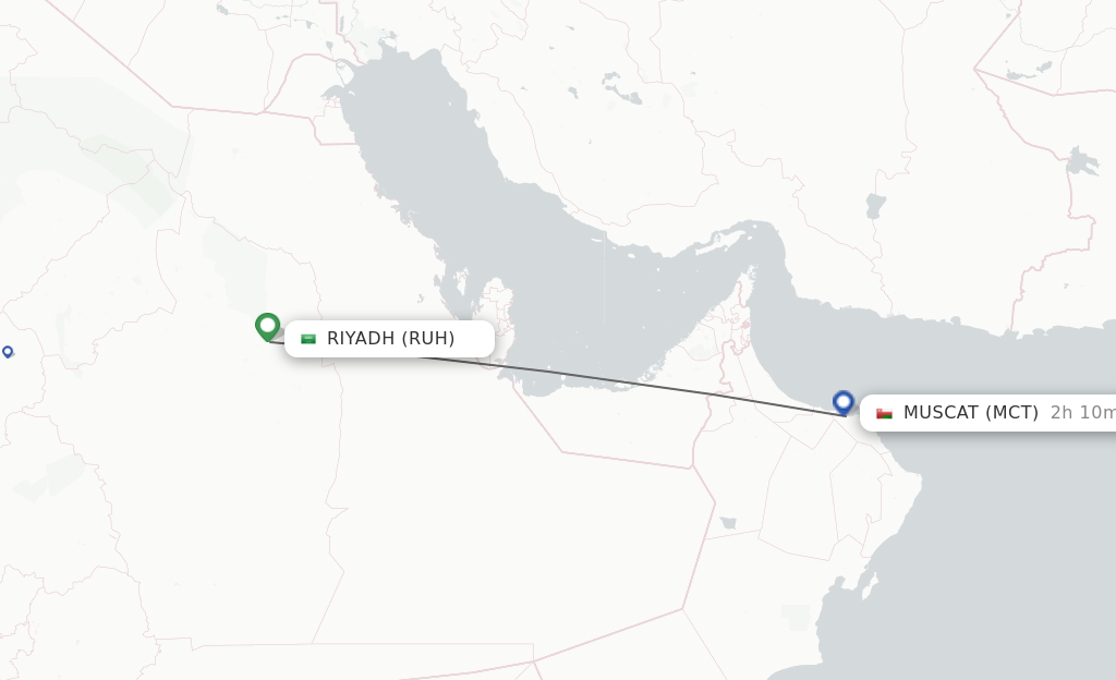 Flights from Riyadh to Muscat route map
