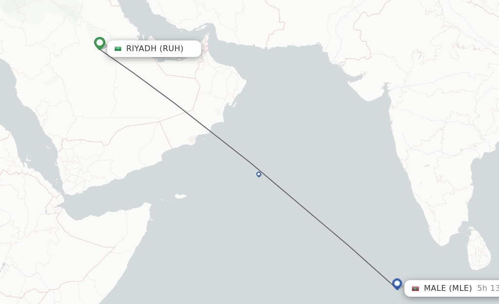 Flights from Riyadh to Male route map