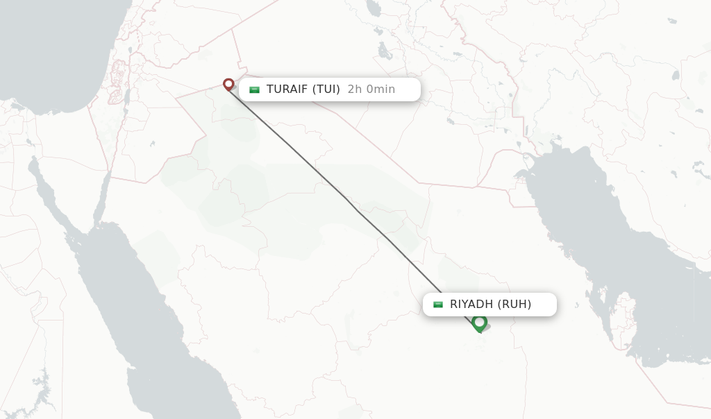 Flights from Riyadh to Turaif route map