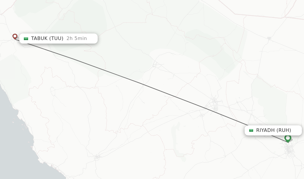 Flights from Riyadh to Tabuk route map