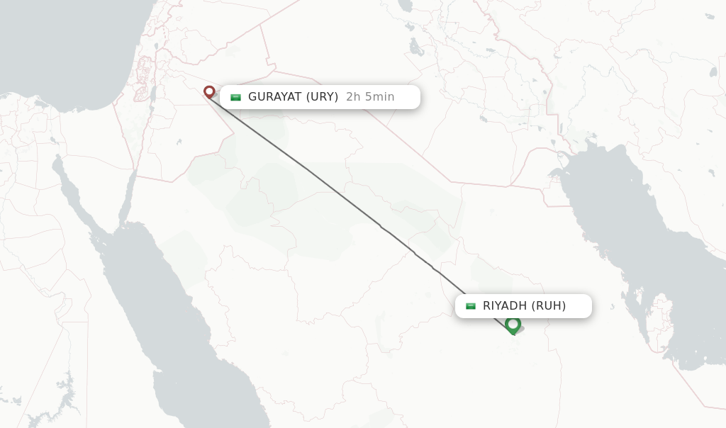 Flights from Riyadh to Gurayat route map
