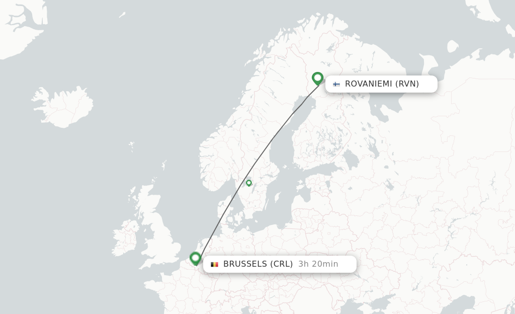 Flights from Rovaniemi to Brussels route map