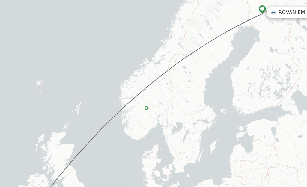 Flights from Rovaniemi to Dublin route map