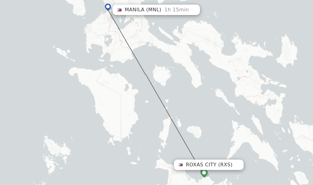 Flights from Roxas City to Manila route map