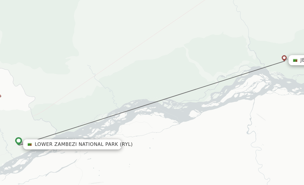 Flights from Lower Zambezi National Park to Jeki route map