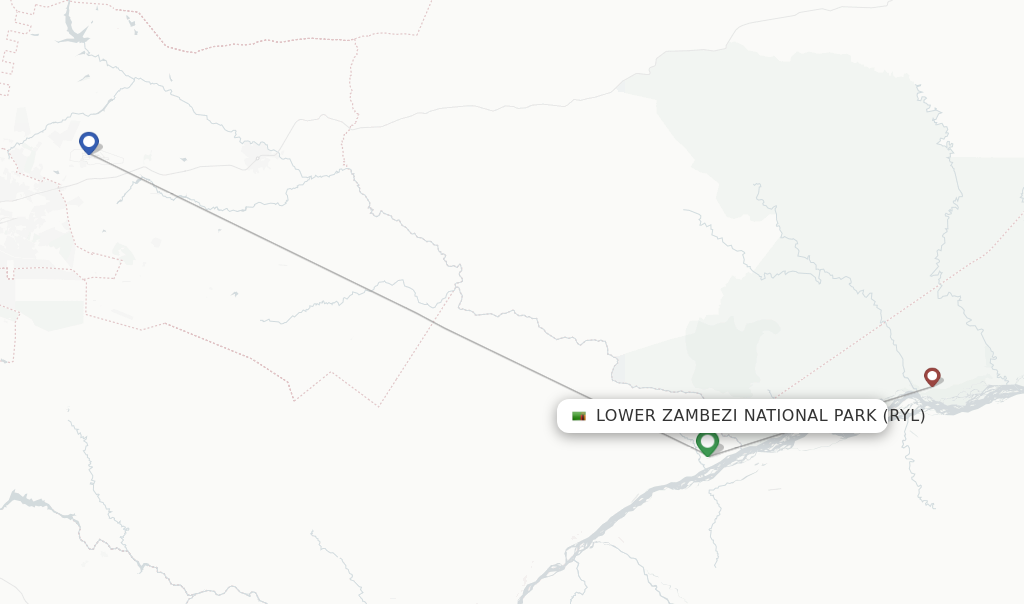 Route map with flights from Lower Zambezi National Park with Proflight Zambia