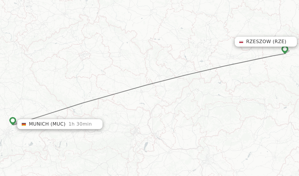 Flights from Rzeszow to Munich route map