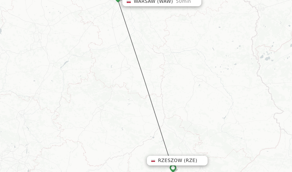 Flights from Rzeszow to Warsaw route map
