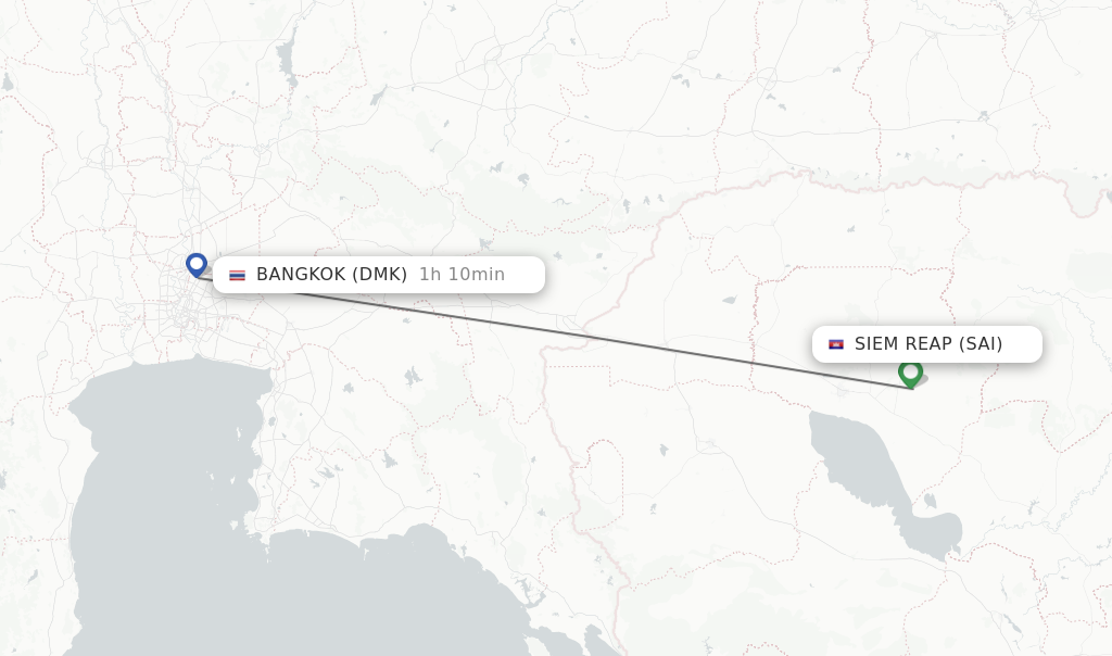 Flights from Siem Reap to Bangkok route map