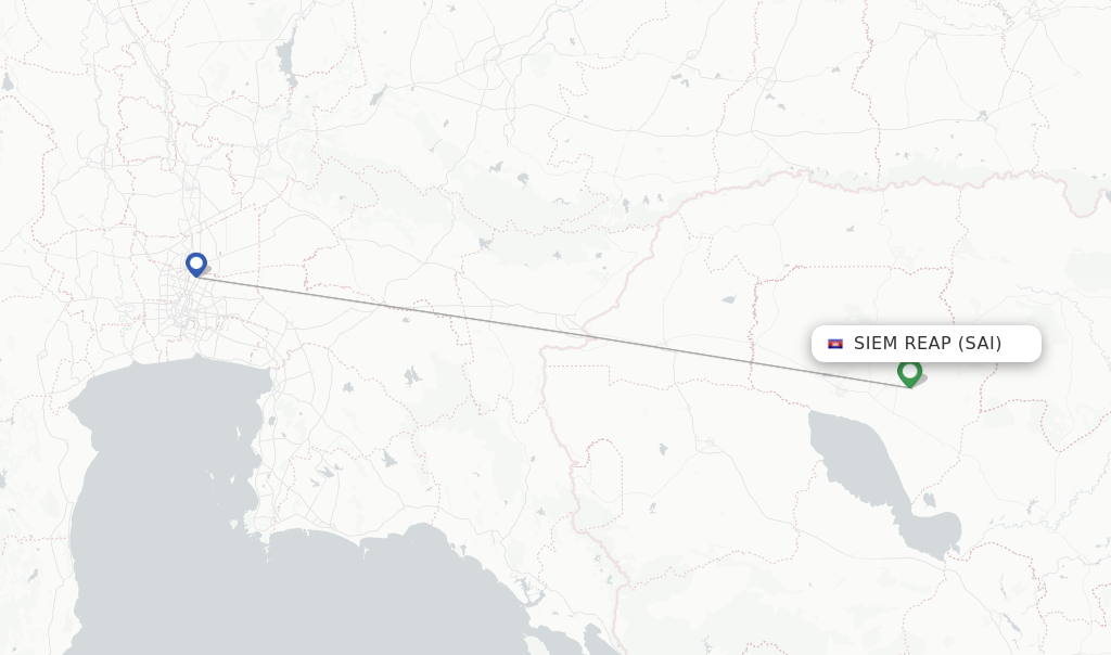 Route map with flights from Siem Reap with Thai AirAsia