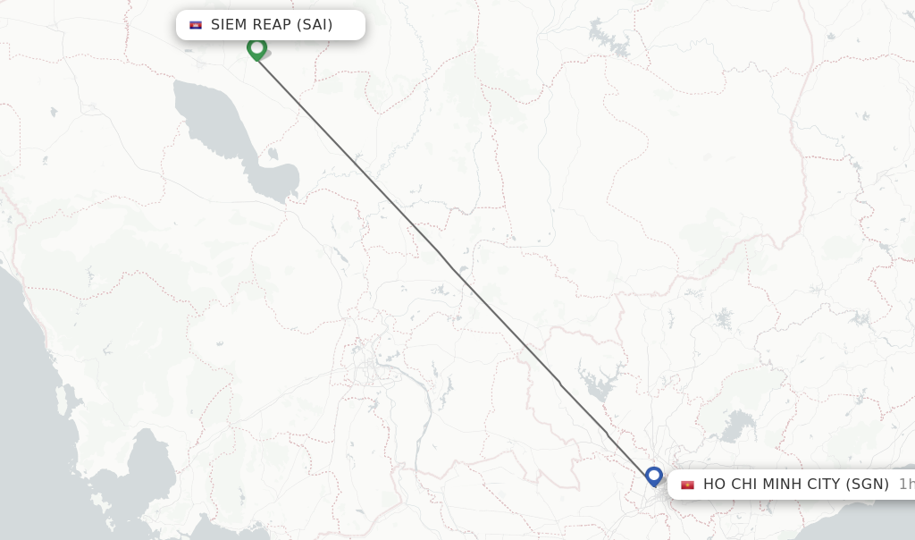 Flights from Ho Chi Minh City to Siem Reap route map