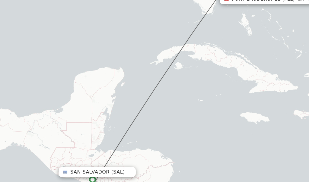 Flights from San Salvador to Fort Lauderdale route map