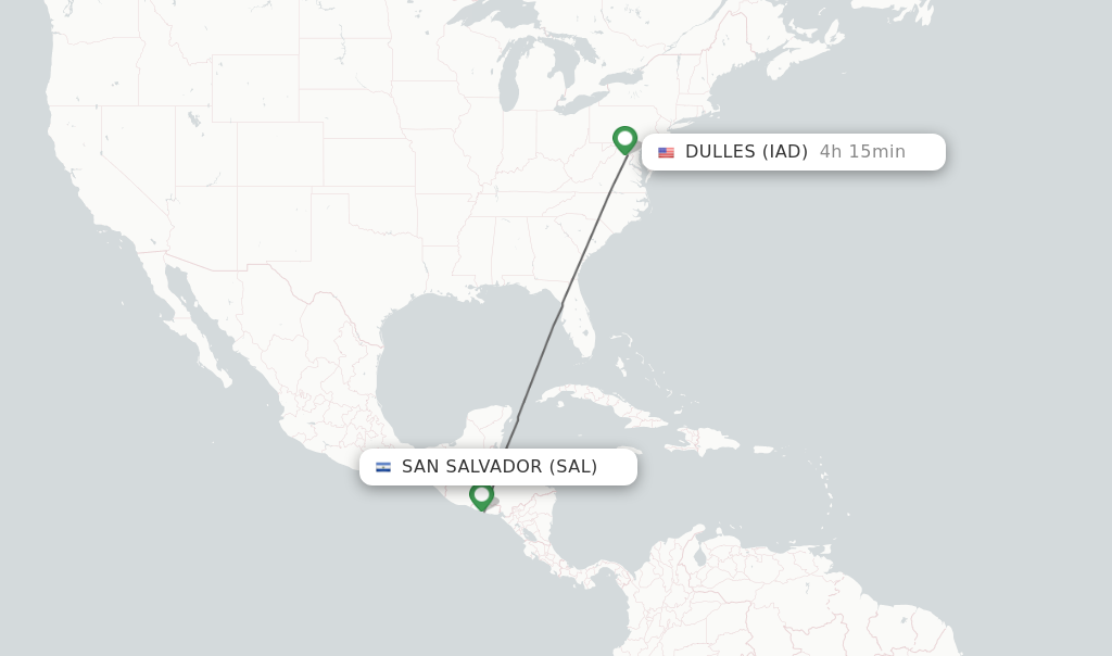Flights from San Salvador to Dulles route map