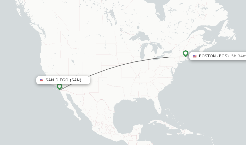 Flights from San Diego to Boston route map