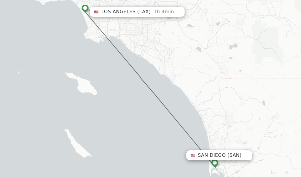 Flights from San Diego to Los Angeles route map