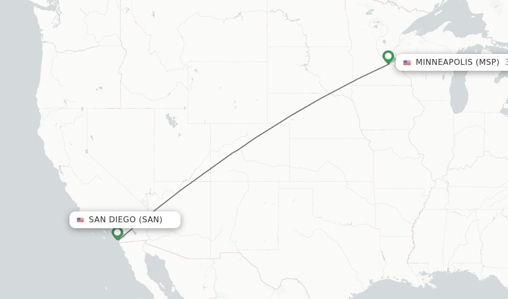 Flights from San Diego to Minneapolis route map