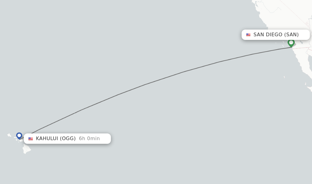 Flights from San Diego to Kahului route map