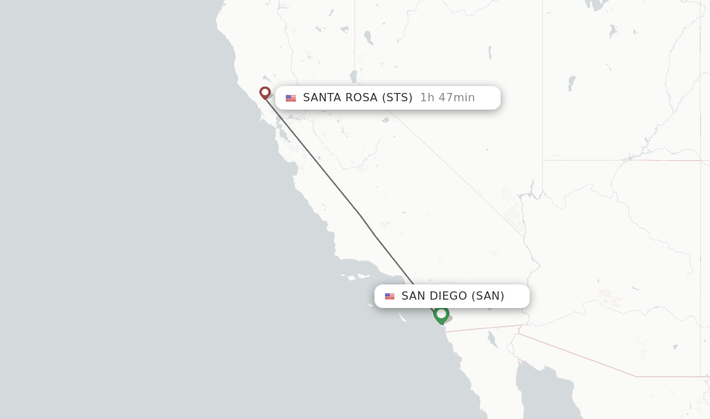 Flights from San Diego to Santa Rosa route map