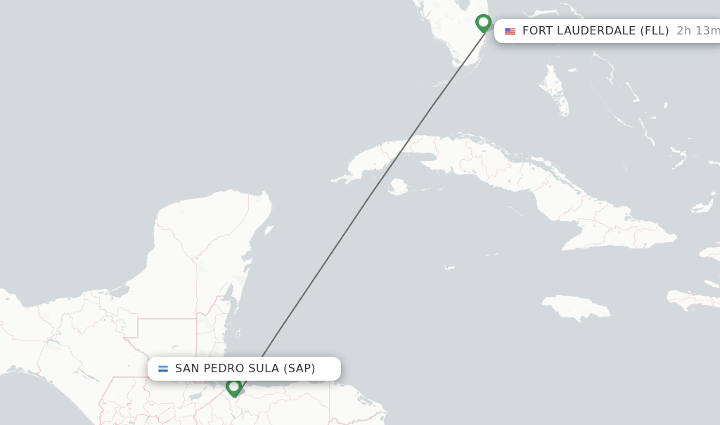 Flights from San Pedro Sula to Fort Lauderdale route map