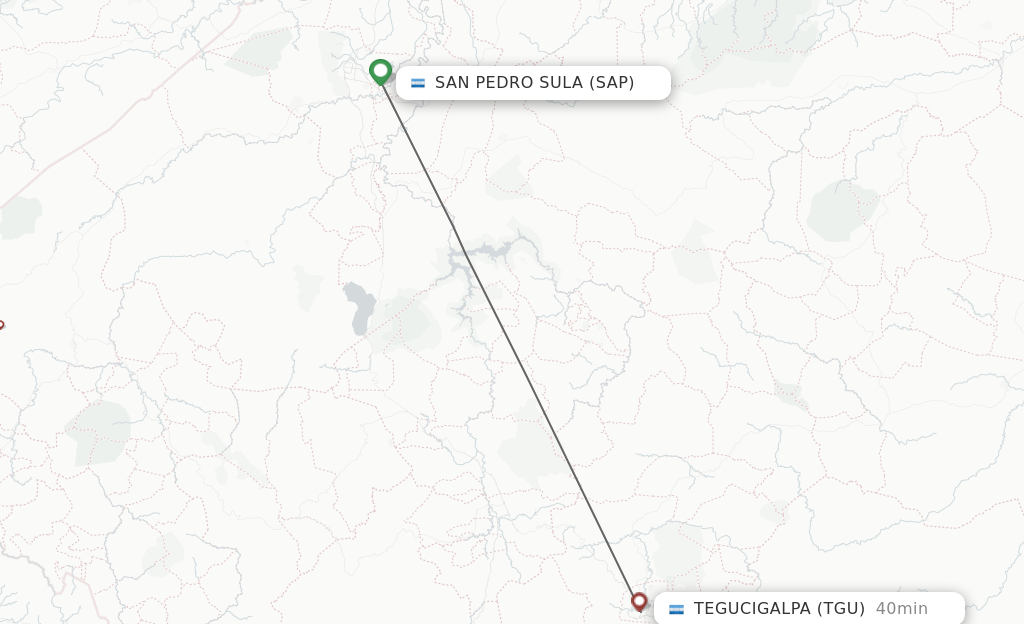 Flights from San Pedro Sula to Tegucigalpa route map