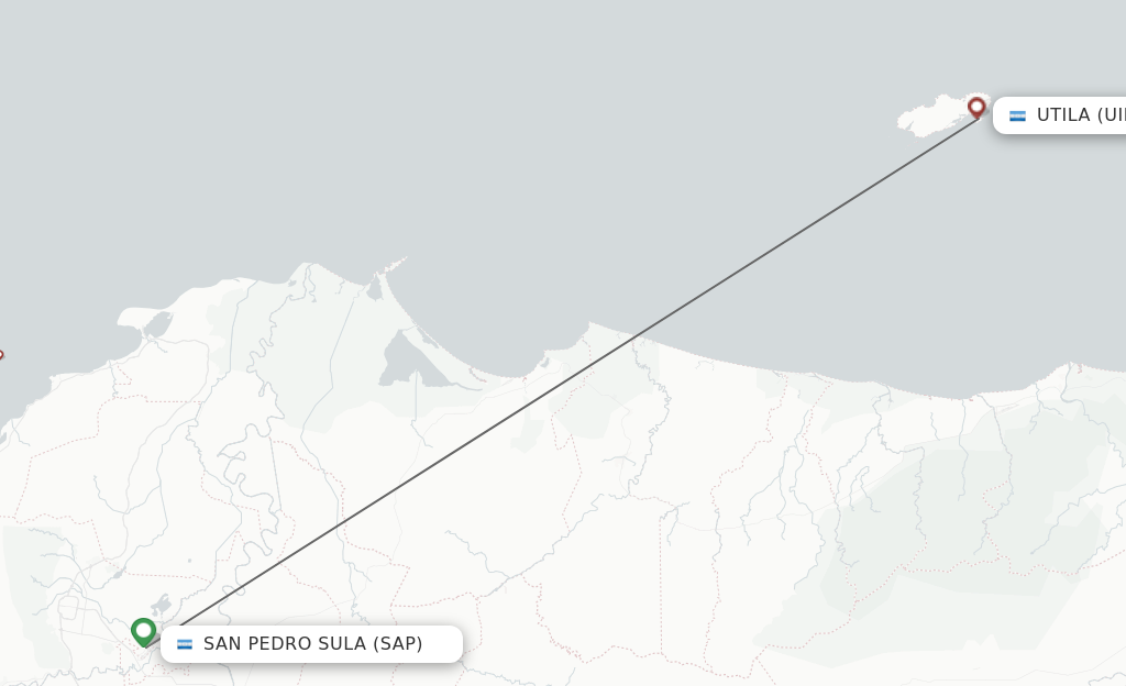 Flights from San Pedro Sula to Utila route map