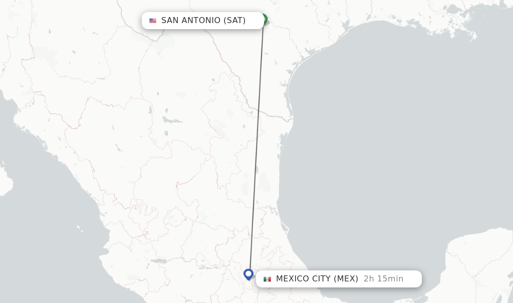Flights from San Antonio to Mexico City route map