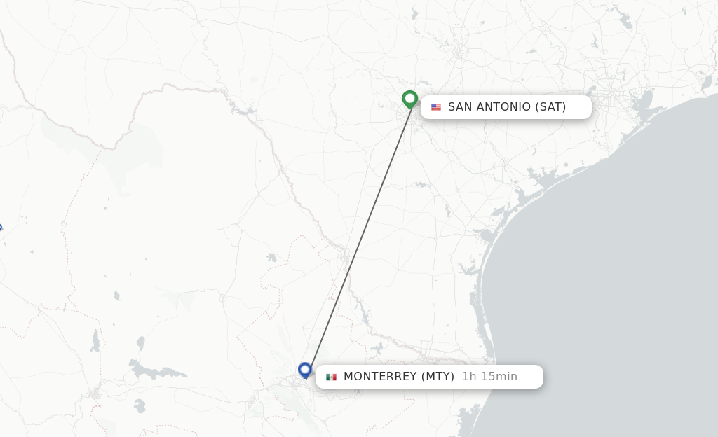Flights from San Antonio to Monterrey route map