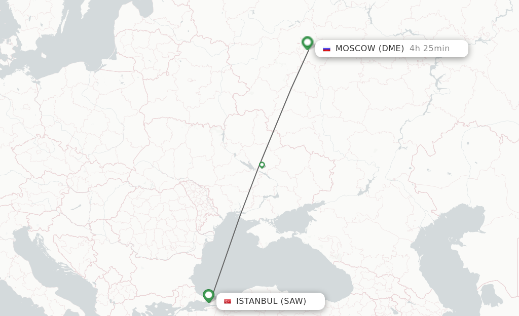 Flights from Istanbul to Moscow route map