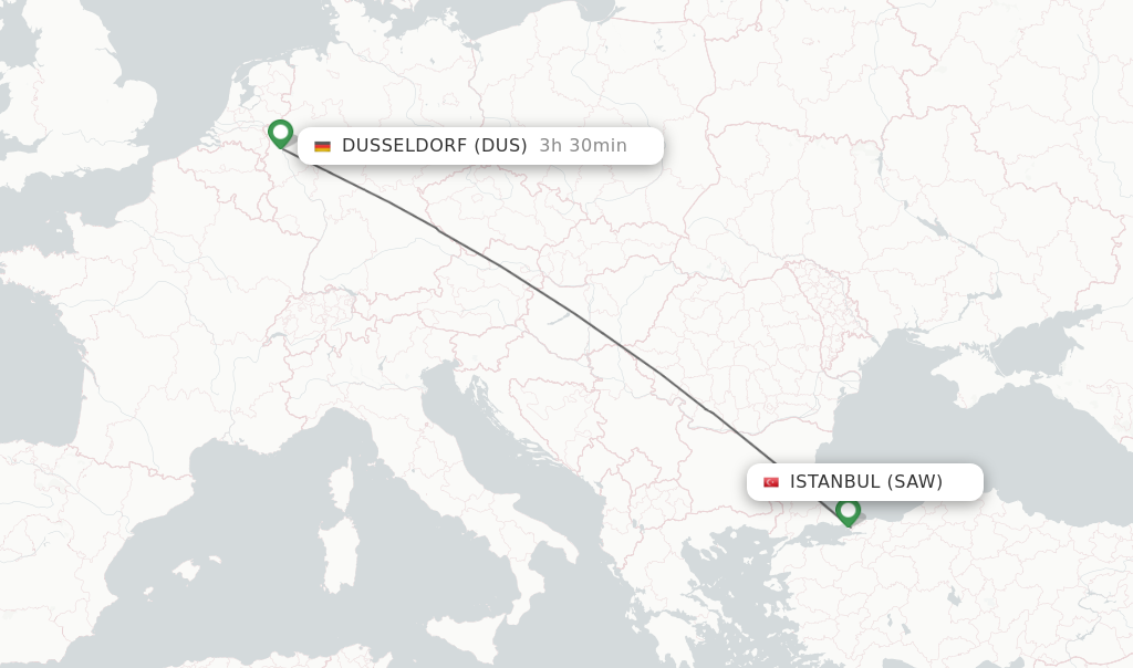 Flights from Istanbul to Dusseldorf route map