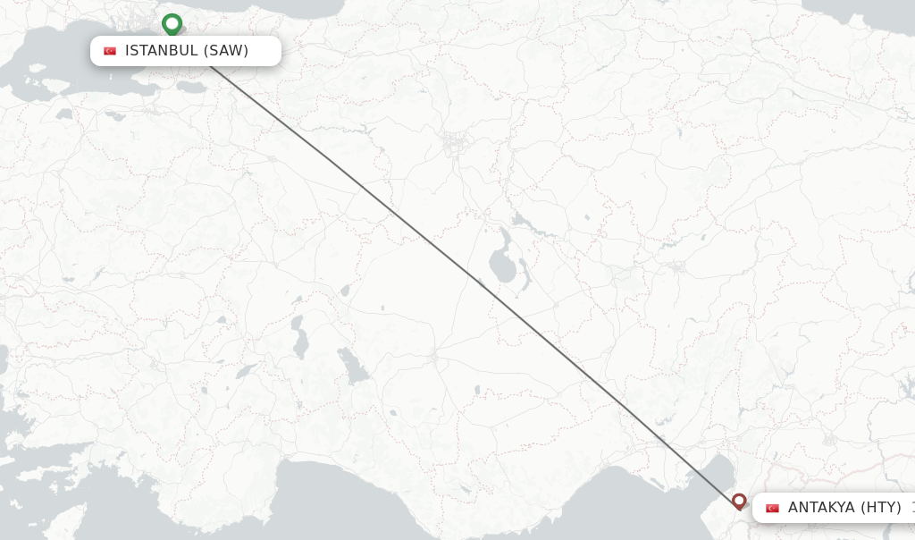 Flights from Istanbul to Antakya route map