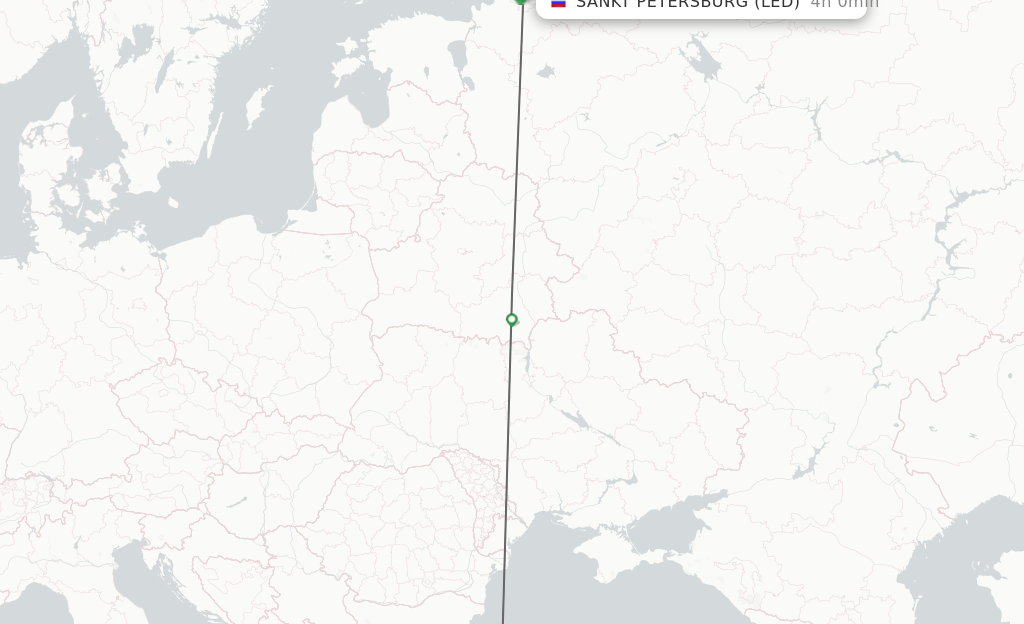 Flights from Istanbul to Saint Petersburg route map