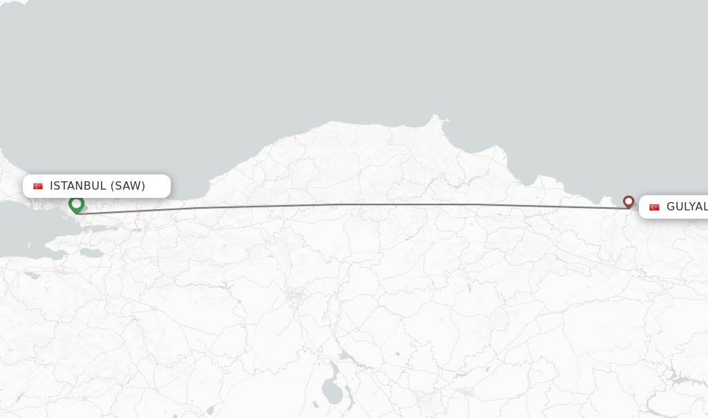 Flights from Istanbul to Gulyali route map