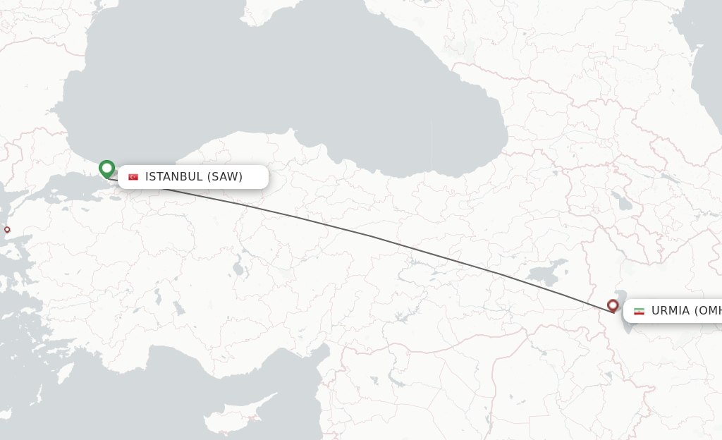 Flights from Istanbul to Nazluy-ye Jonubi route map