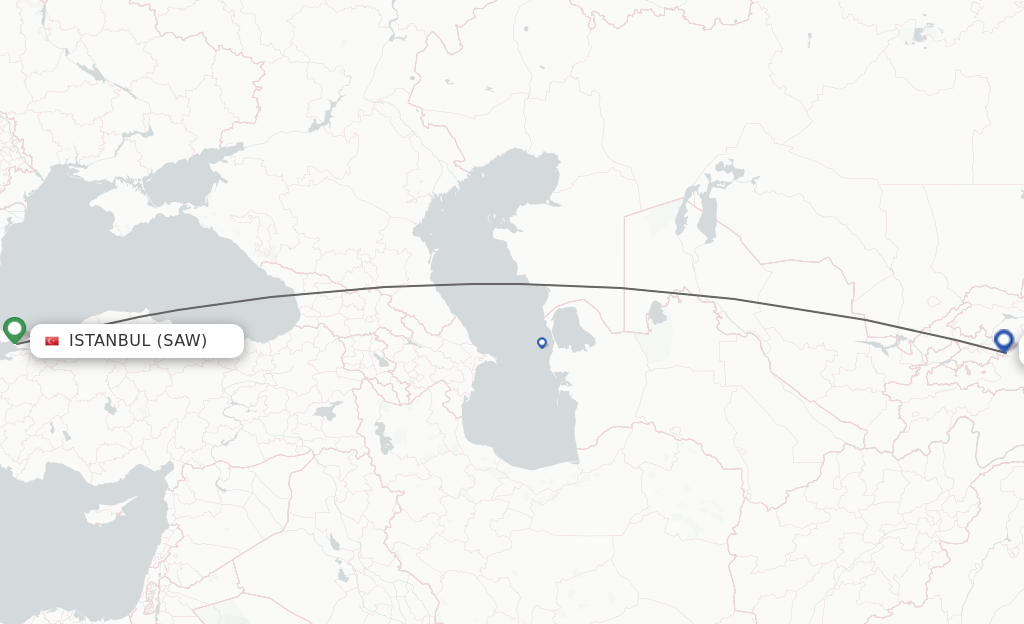 Flights from Istanbul to Osh route map