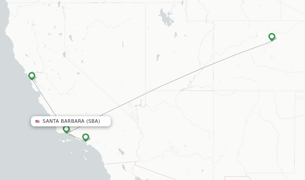 Route map with flights from Santa Barbara with United